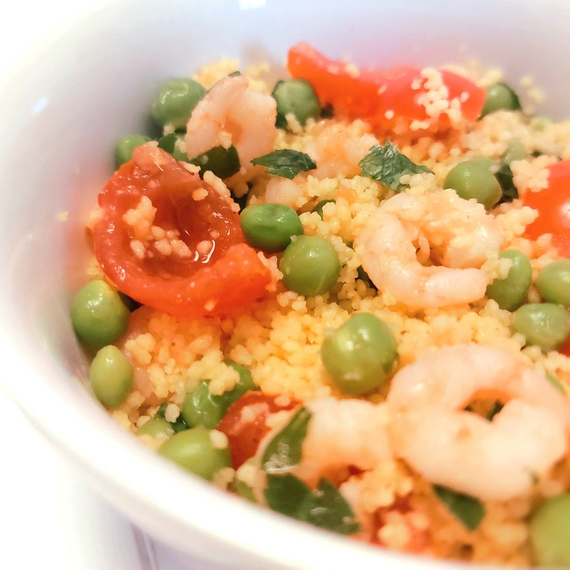 Cous Cous - Shrimp, peas and tomato emulsion