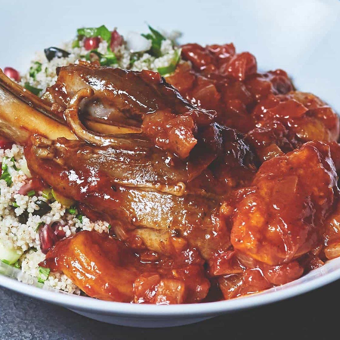 Belazu's Spiced Apricot Harissa Lamb Shanks With Jewelled Cous Cous