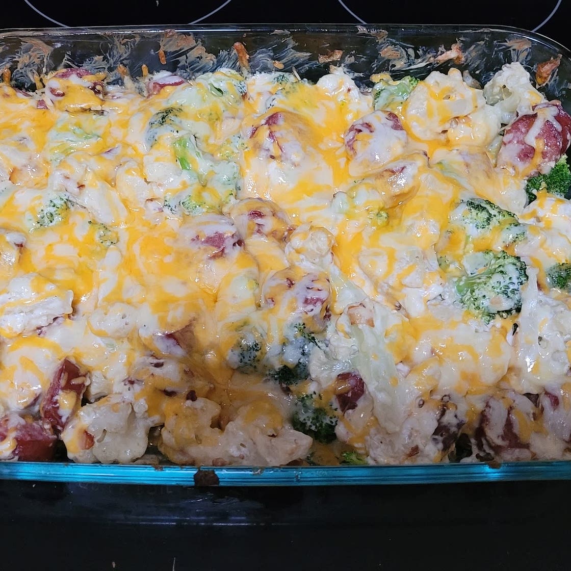 Cheesy Broccoli, Sausage, and Cauliflower Casserole