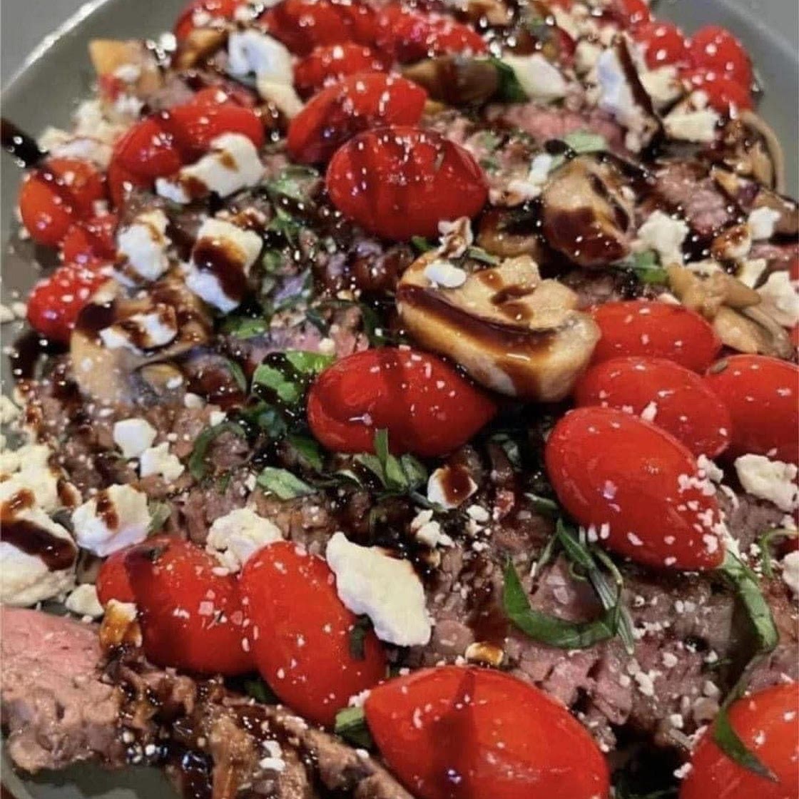 Flank Steak with Balsamic Tomato and Feta