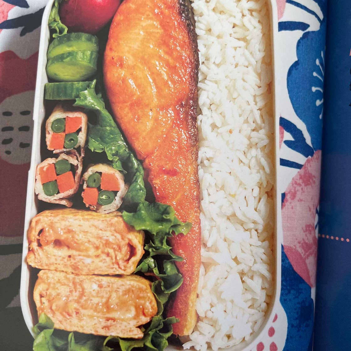 Pan-Seared Salmon with Pork Roll-Ups and Carrot Egg Roll