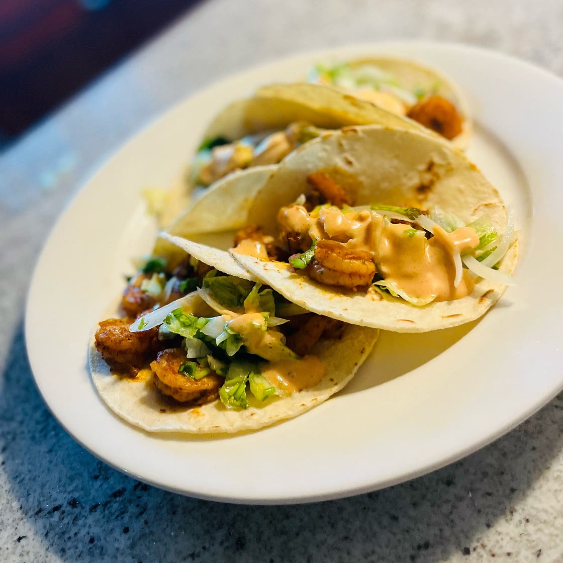 Spicy Shrimp Tacos with Cilantro Slaw and Sriracha Sauce
