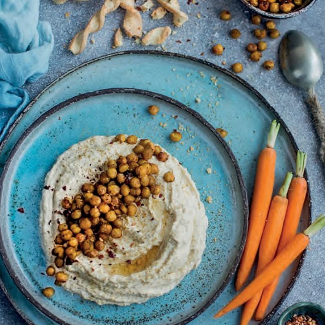 Baked hummus with roasted chickpeas