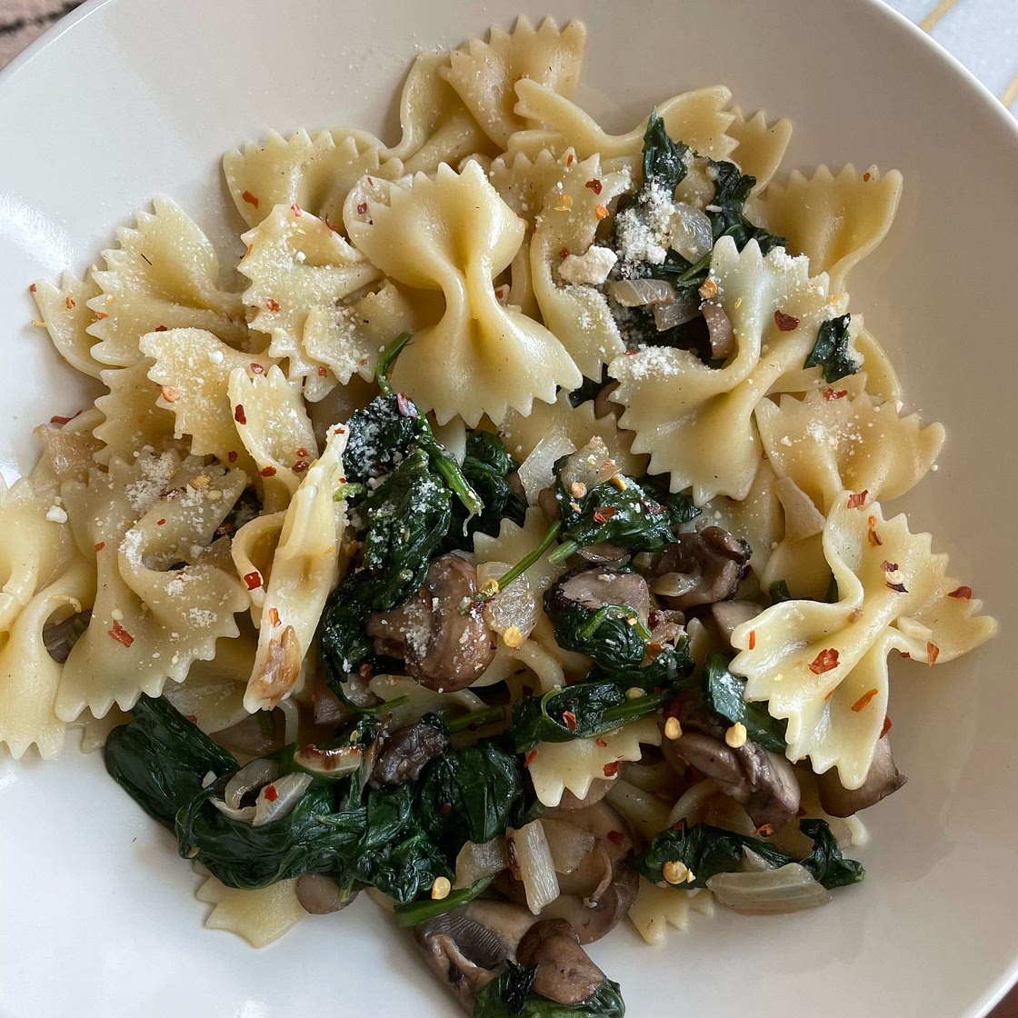 Parmesan Spinach Mushroom Pasta Skillet