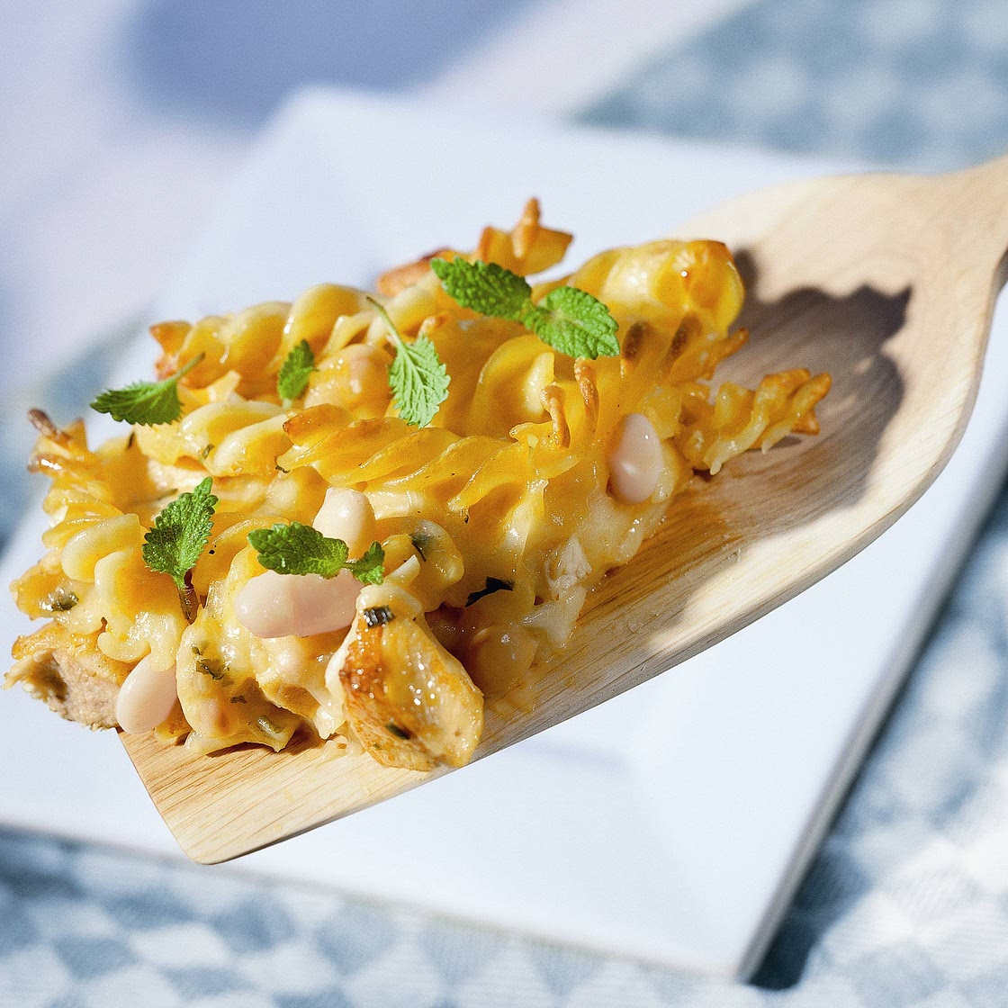 Nudel-Hähnchen-Gratin mit weißen Bohnen