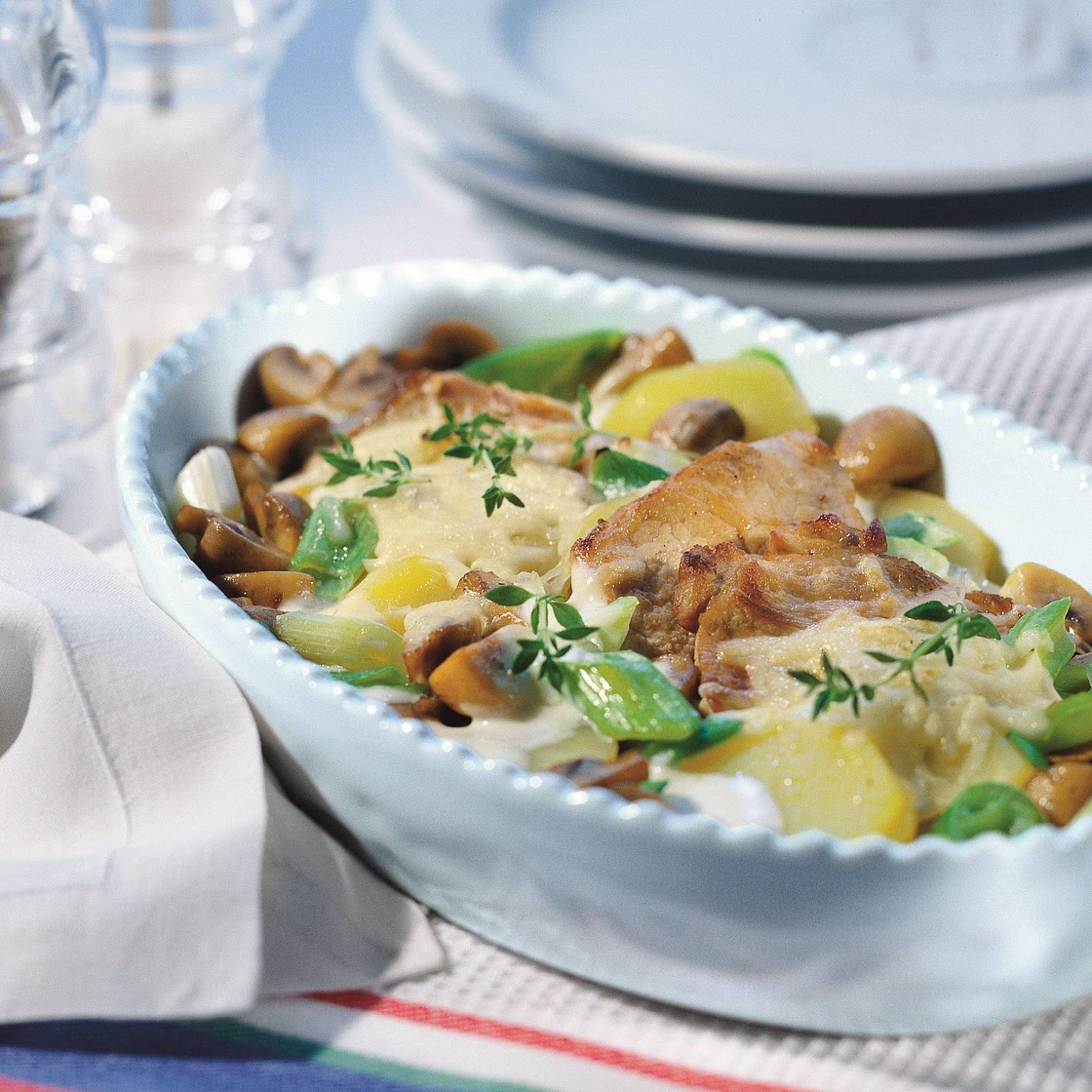 Überbackene Schnitzel mit Gemüse