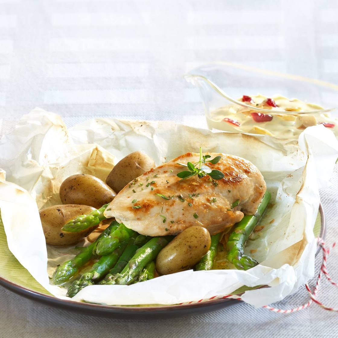 Spargel-Hähnchenbrust-Papillote