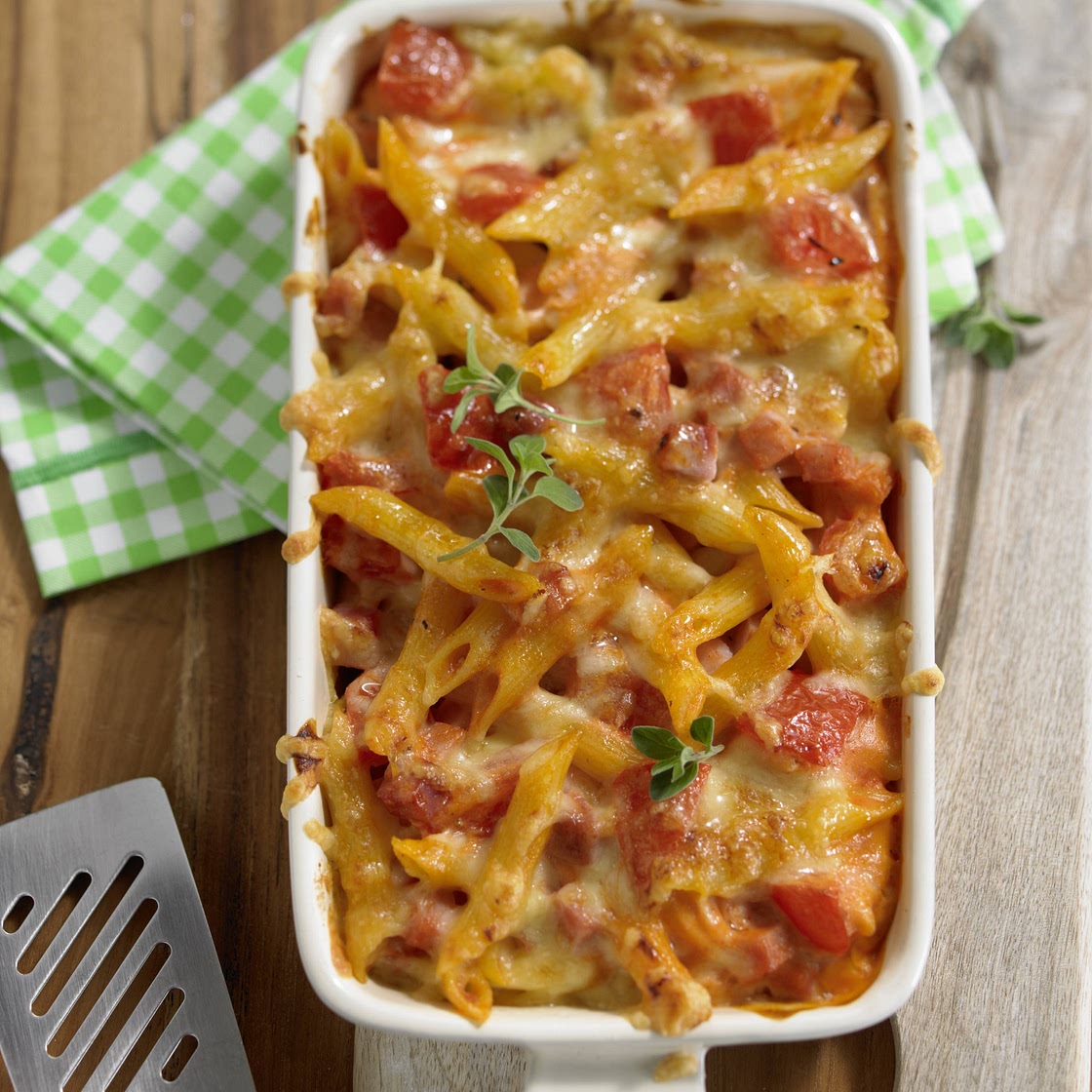 Nudel-Schinken-Gratin in Tomatensahne