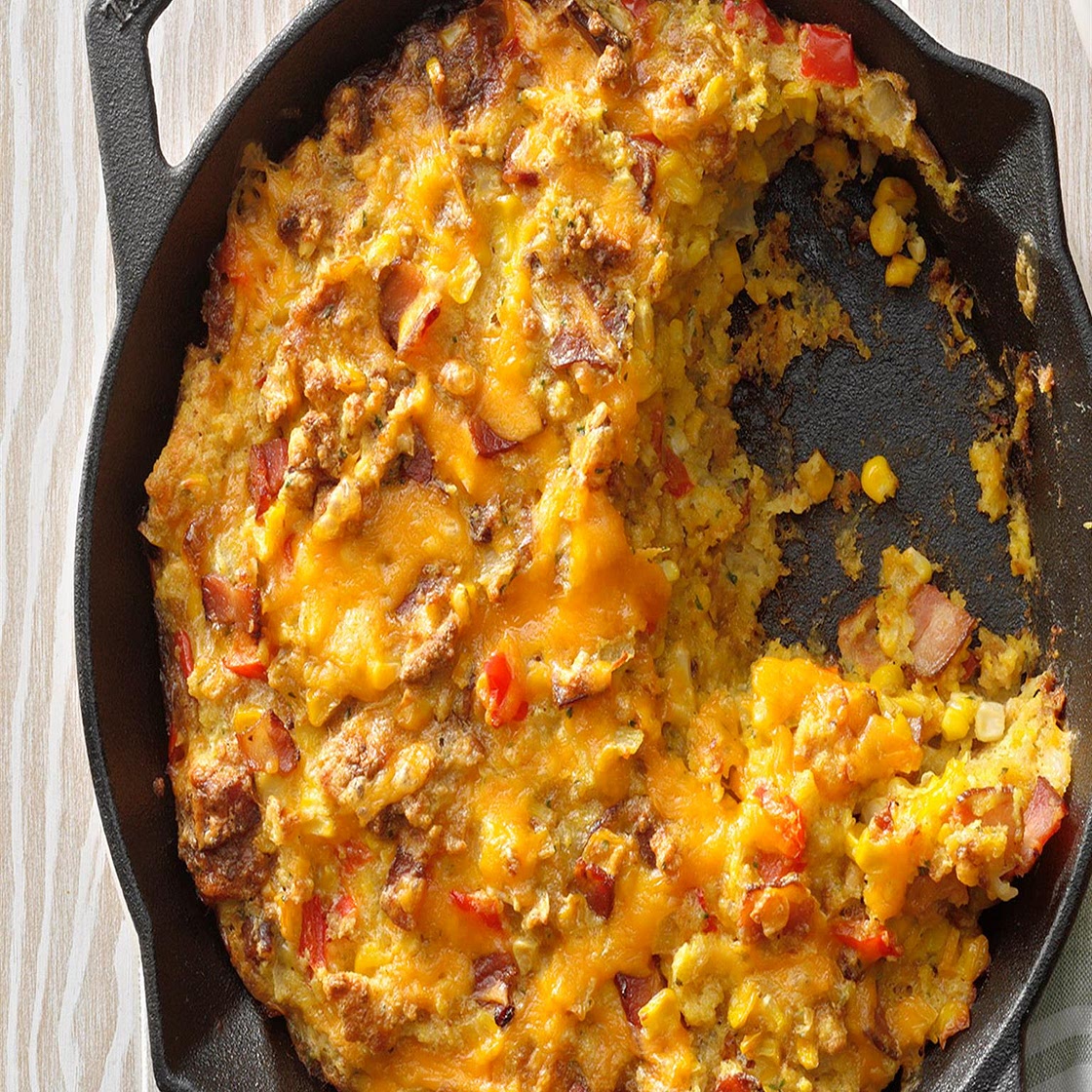 Cheddar Corn Pudding with Bacon