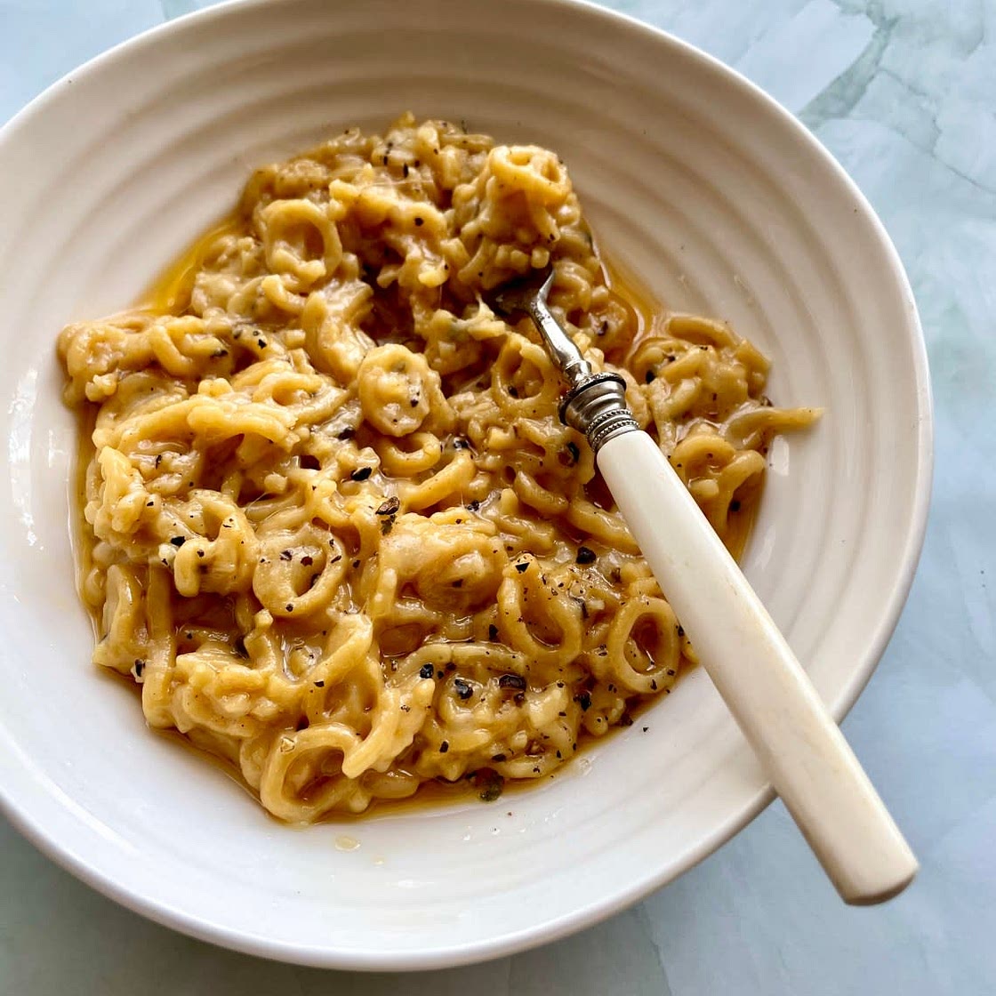 Anellini Con Cacio e Pepe, or, Spaghetti Hoops With Cheese & Pepper (Jack Monroe)