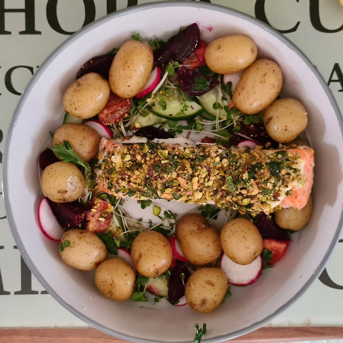 Pistachio-crusted side of salmon