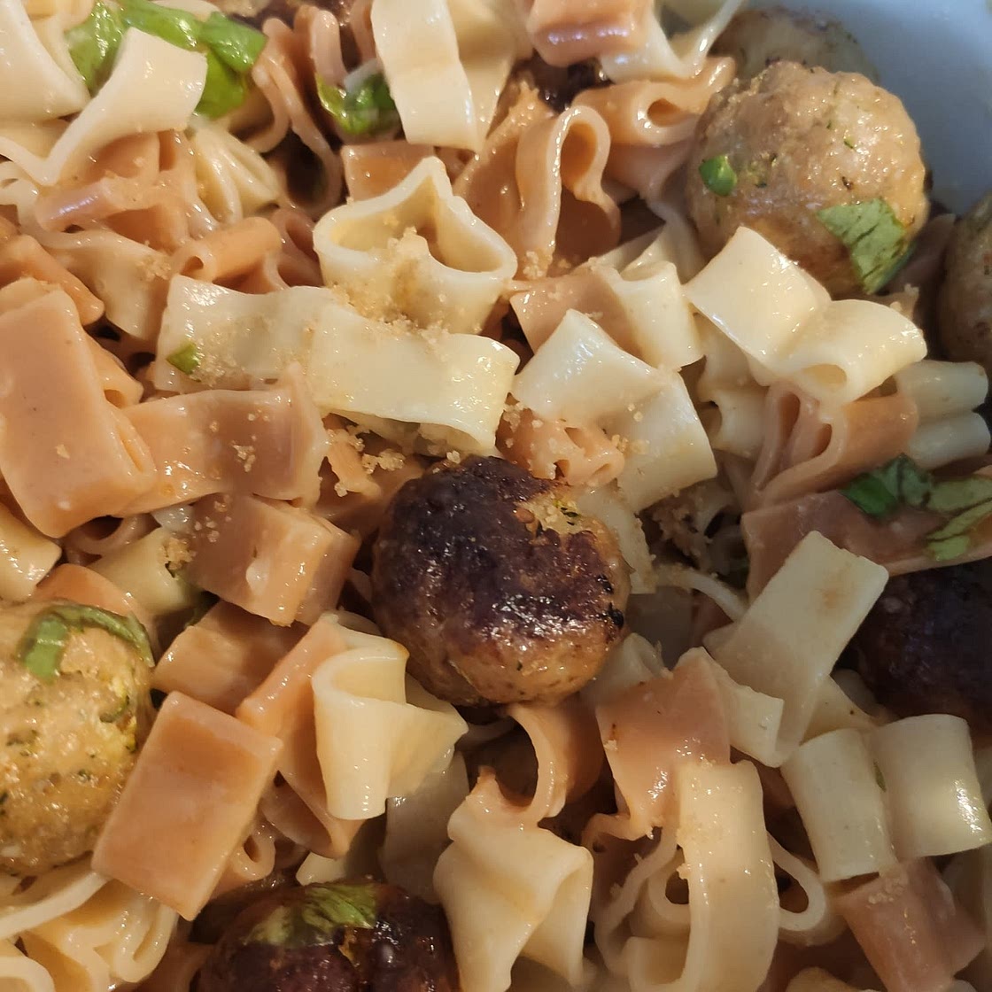 Zucchini Parmesan Chicken Meatballs with Lemon Pasta Carbonara