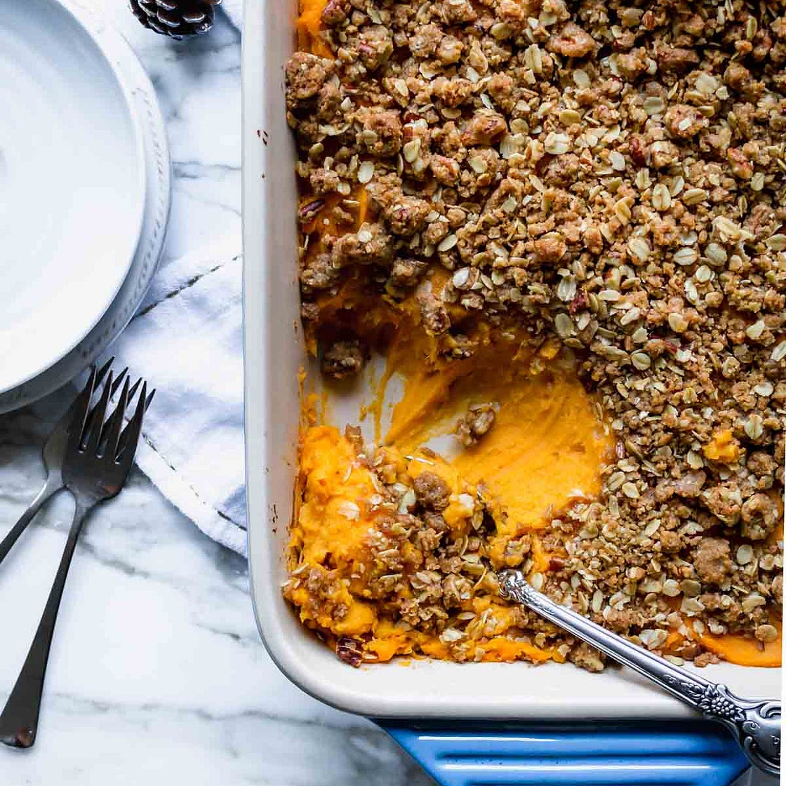 Sweet Potato Casserole with Pecan Oat Crumble