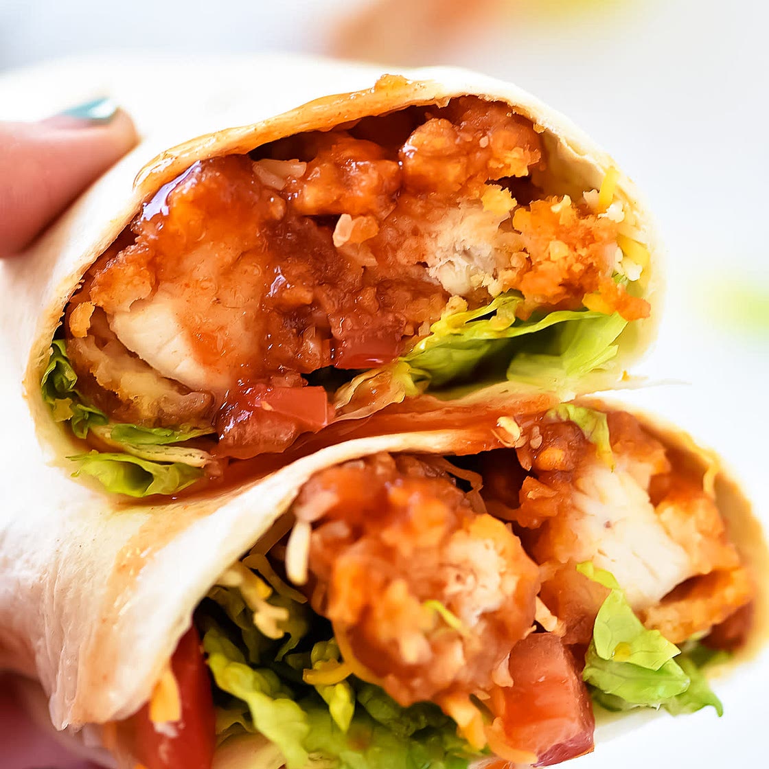 Spicy Sticky Chicken Finger Wraps