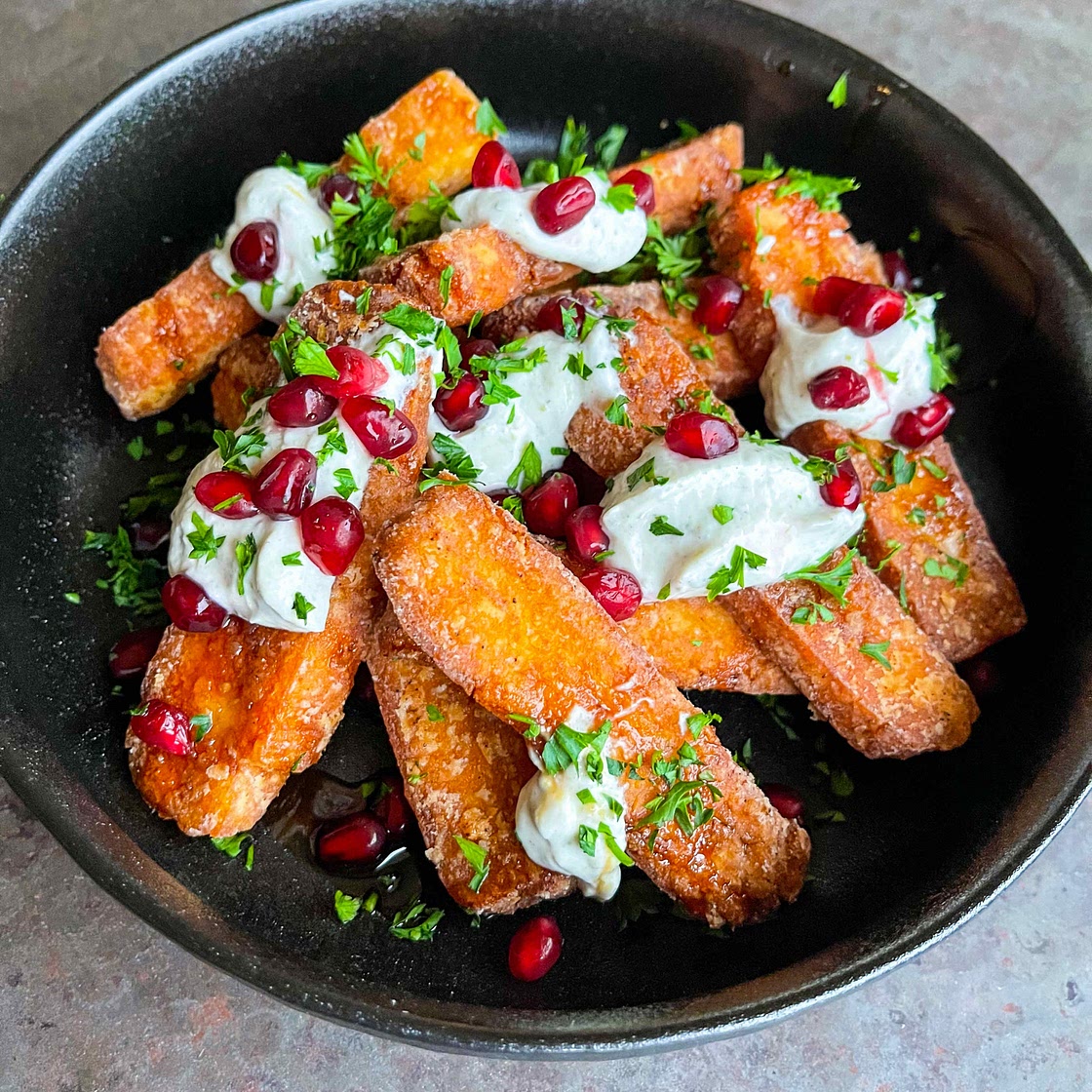 Halloumi Fries with Za’atar Yogurt and Pomegranate 