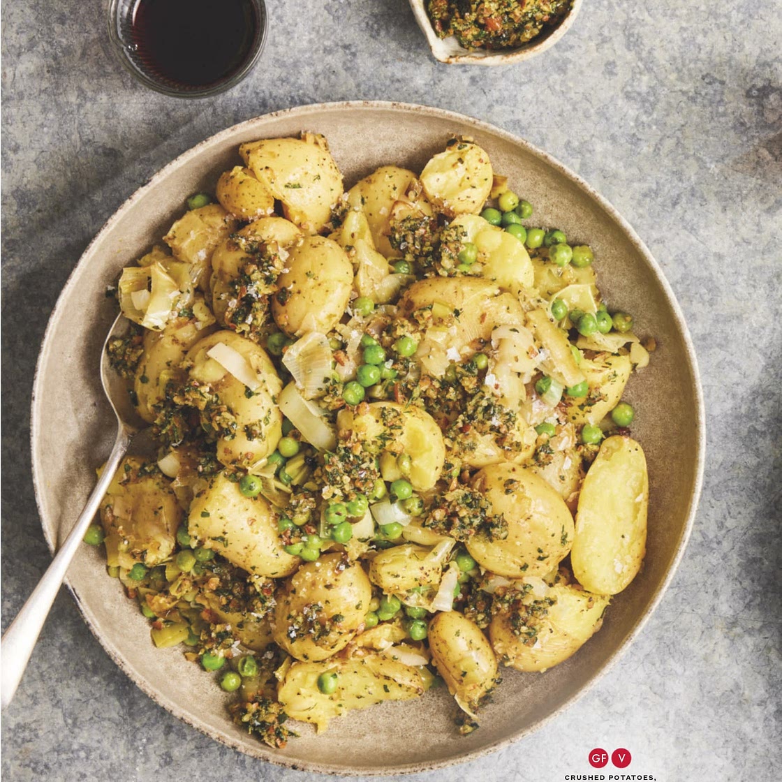 Crushed Potatoes, Leeks, and Pea Salad