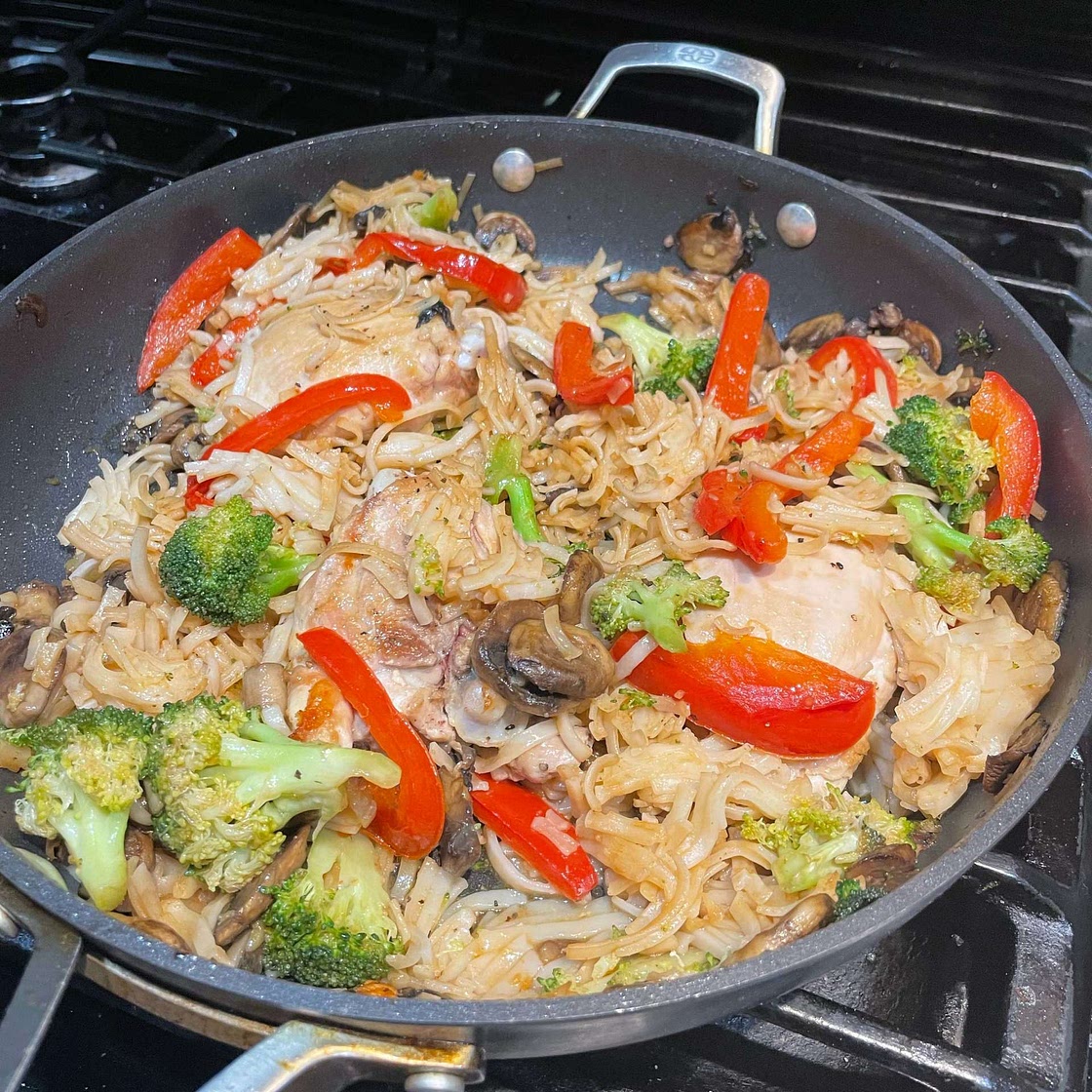 Chicken Stir Fry with Rice Noodles (30 minute meal)