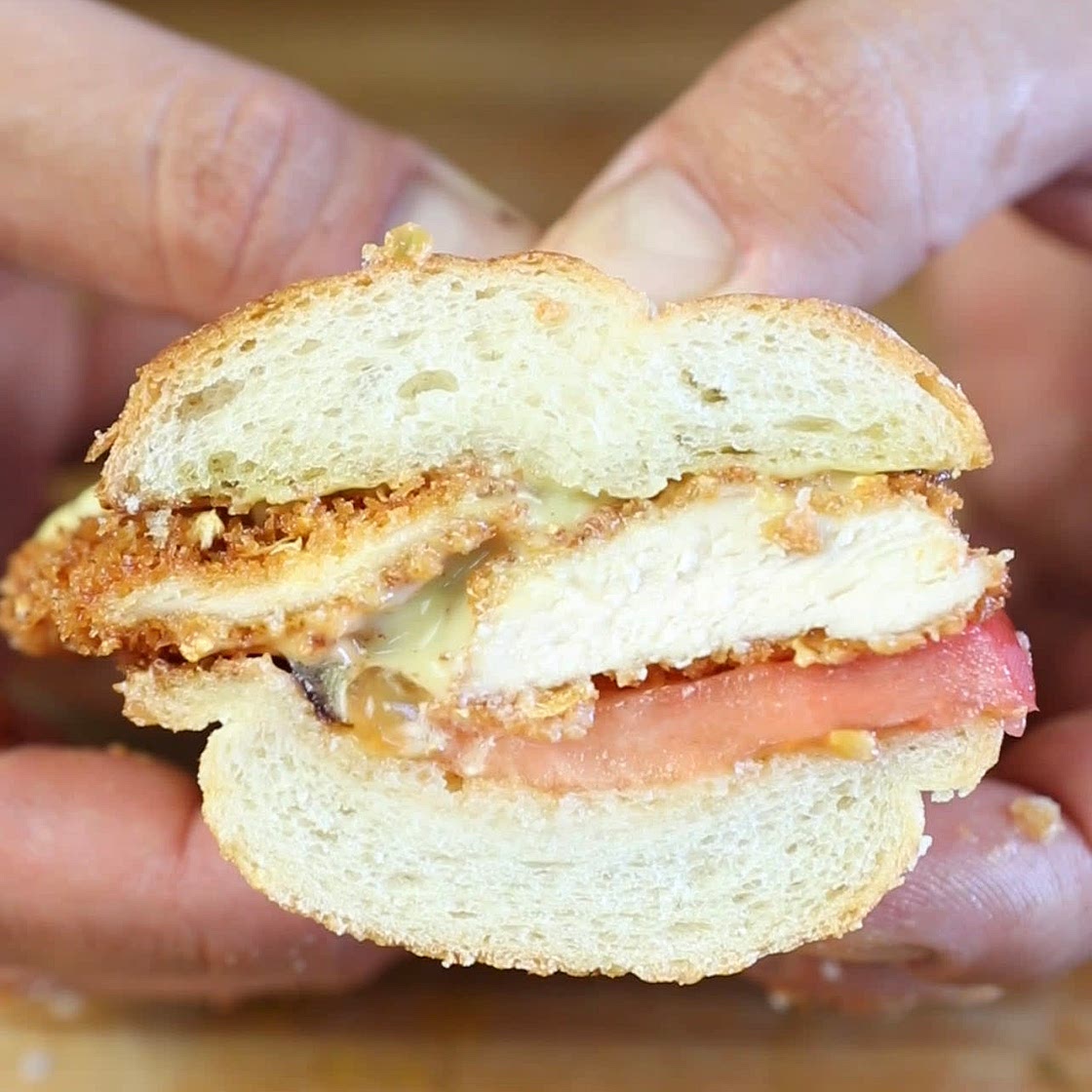 Spicy popcorn fried chicken sandwich
