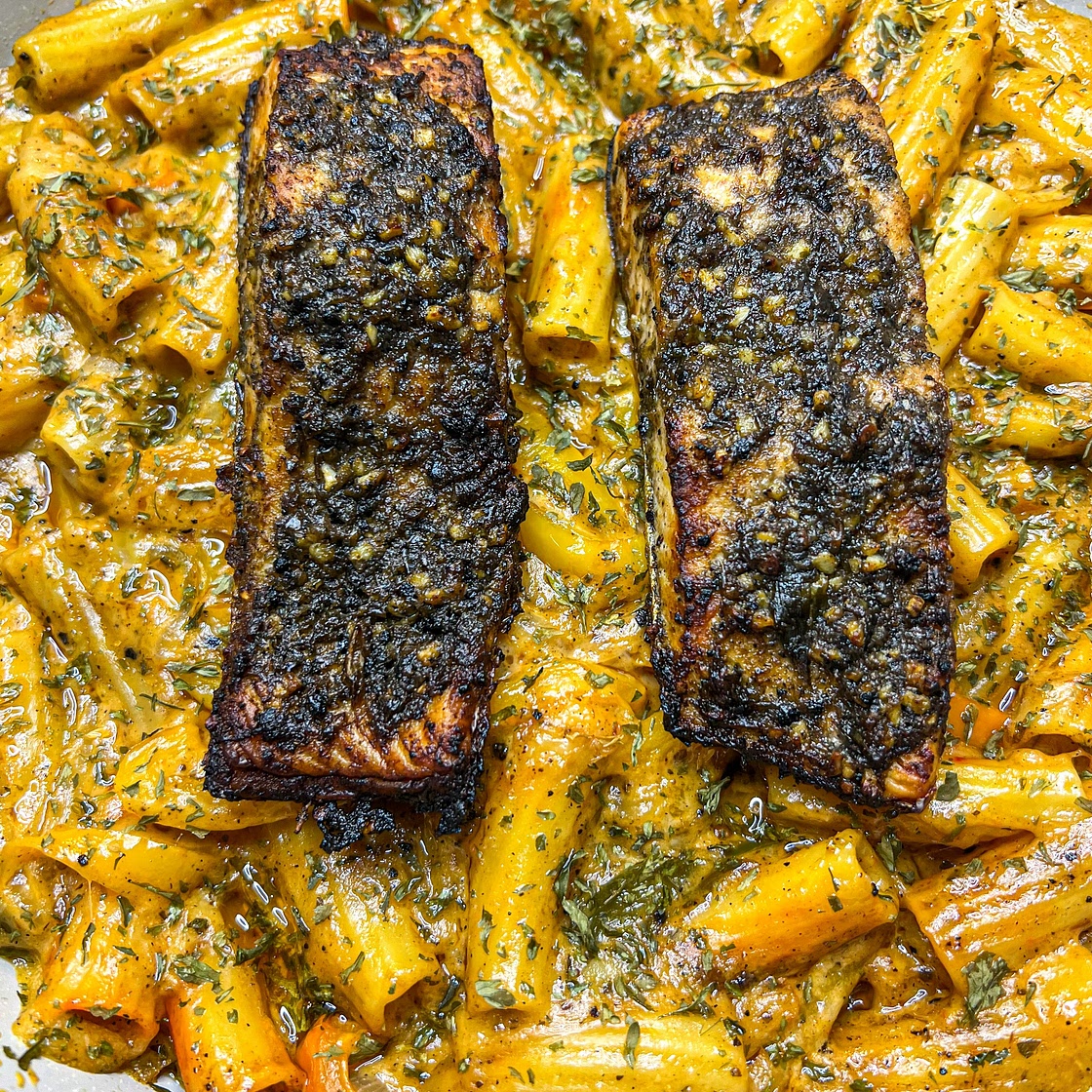 Jerk Salmon with Rasta Pasta — We're Eating