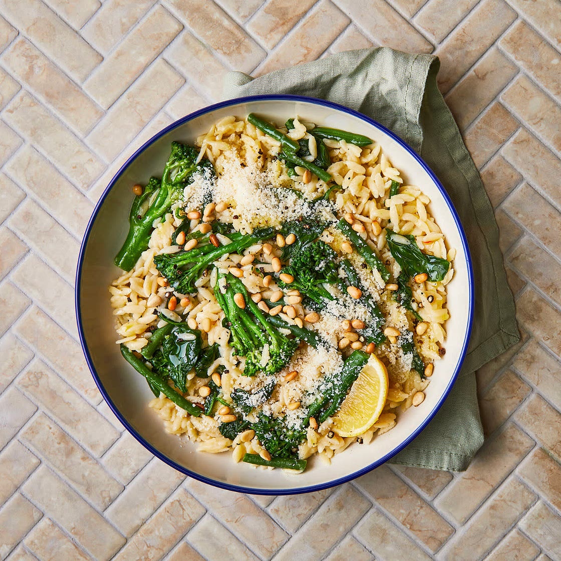 Lemony Orzo Primavera With Toasted Pine Nuts