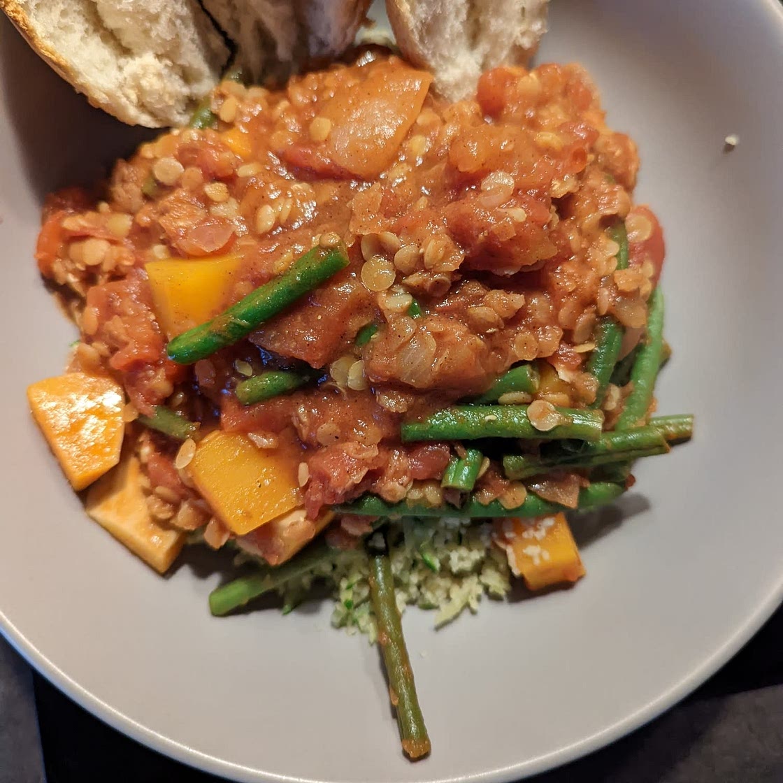 Vegan Lentil and Butternut Tagine with Courgette Couscous