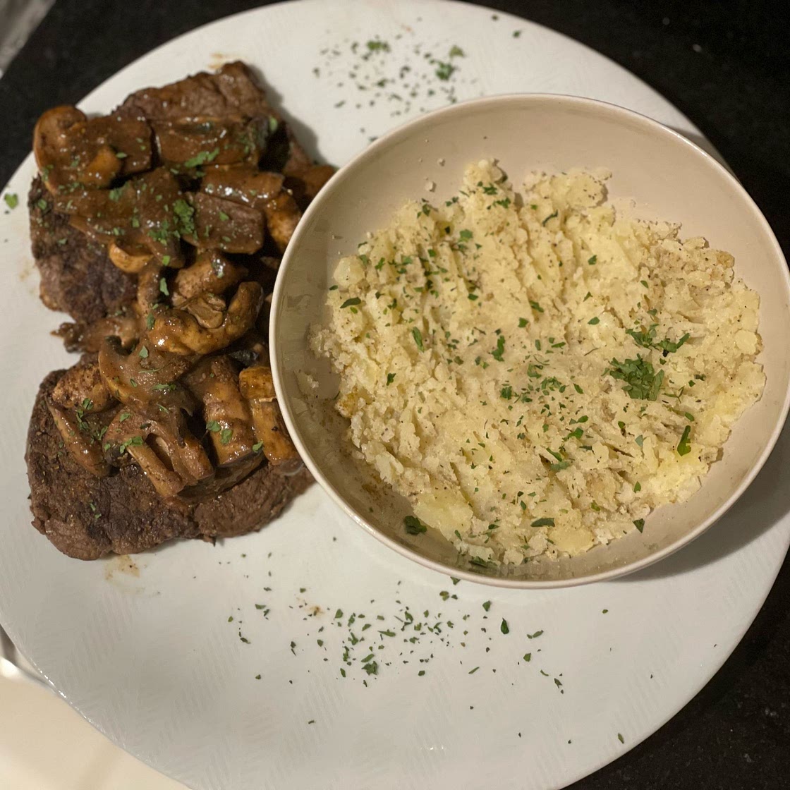 Steak with Mixed Mushroom Sauté