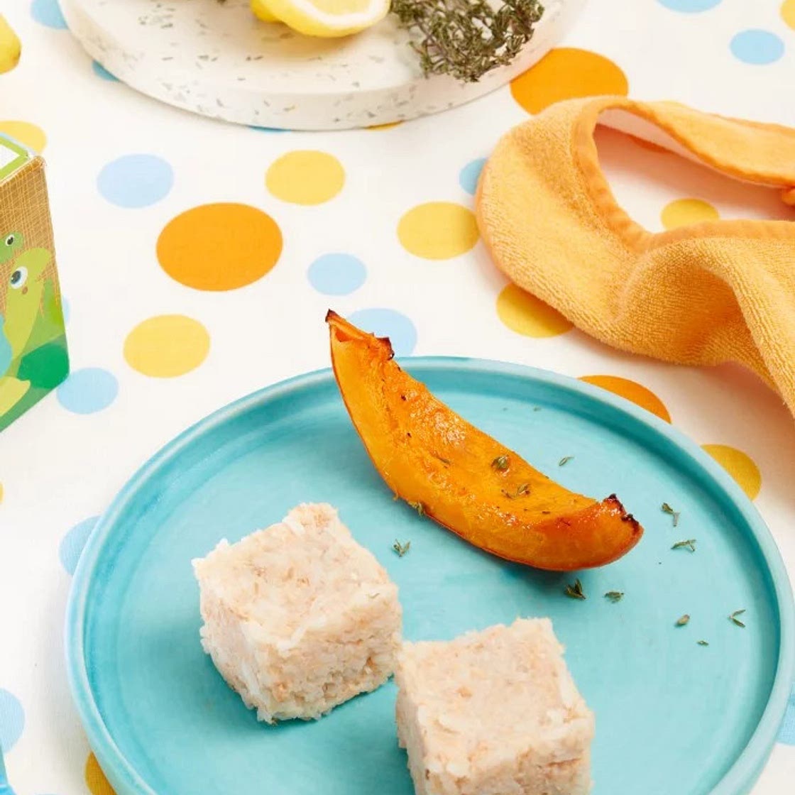 Cubes de saumon et potiron rôti au thym - DME bébé dès 6 mois