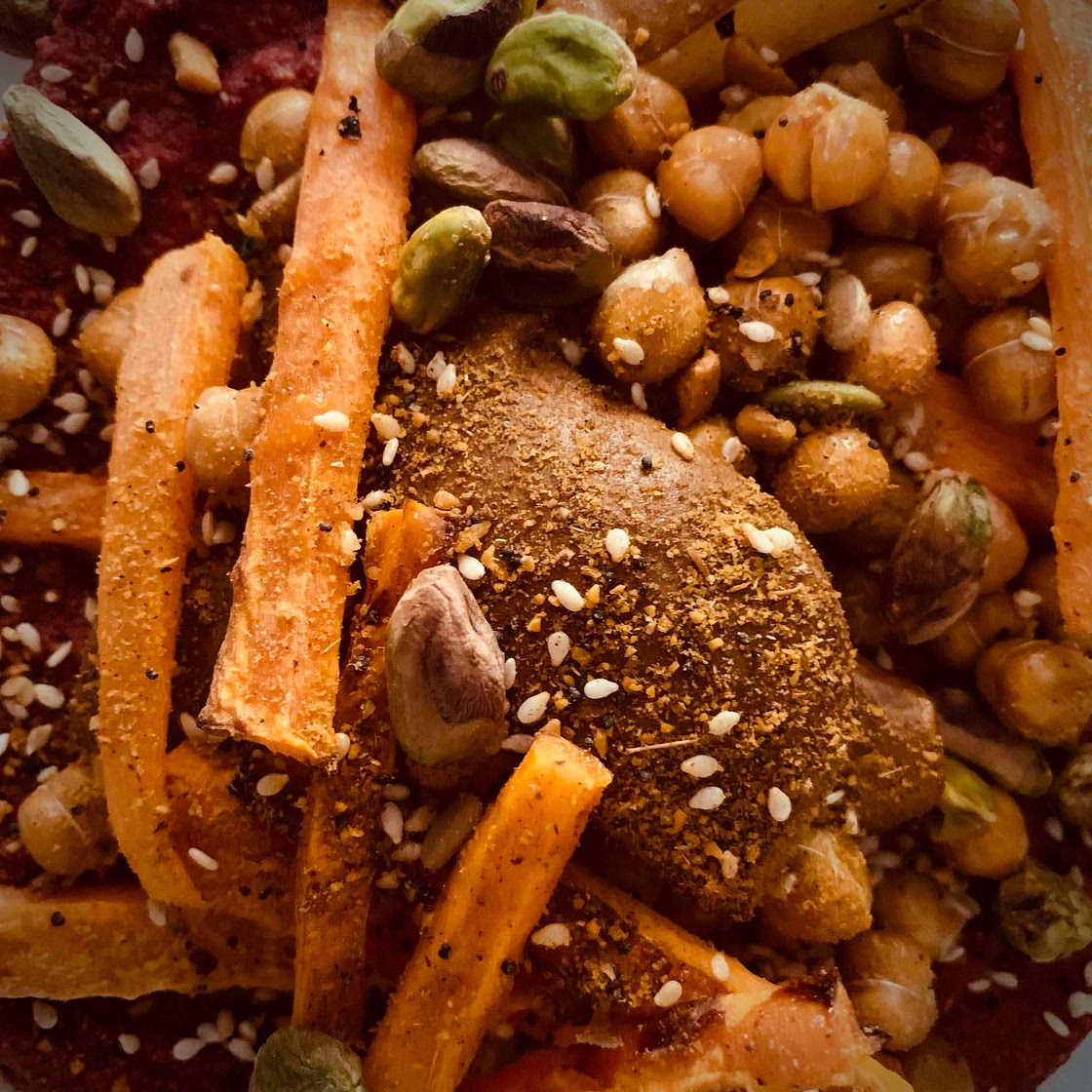 Roasted Chickpea & Beetroot Hummus Salad