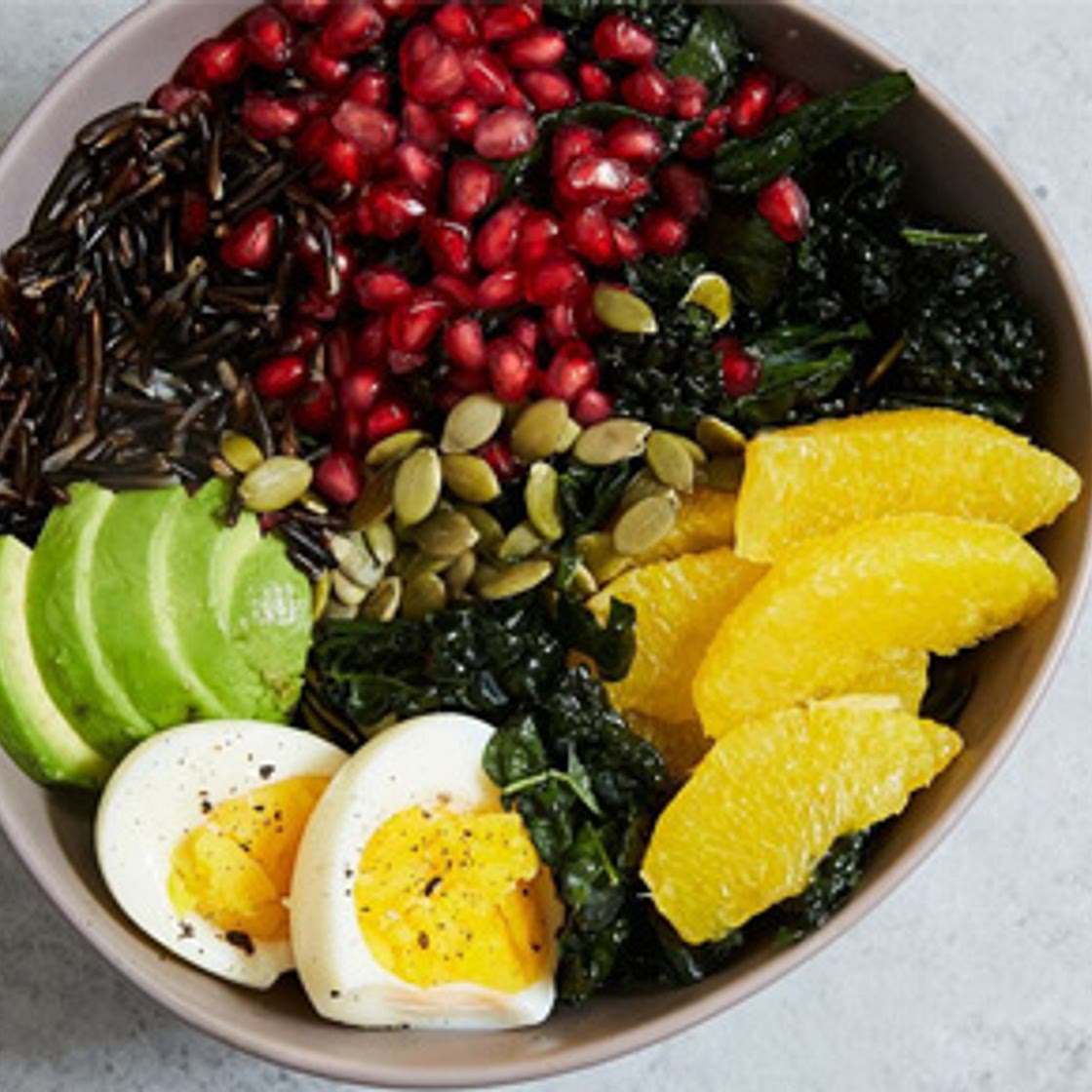 Buddha Bowl with Kale, Avocado, Orange and Wild Rice