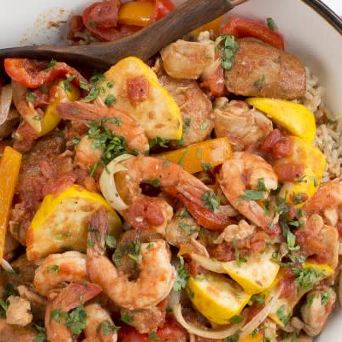 Slow Cooker Chicken, Sausage & Shrimp Jambalaya
