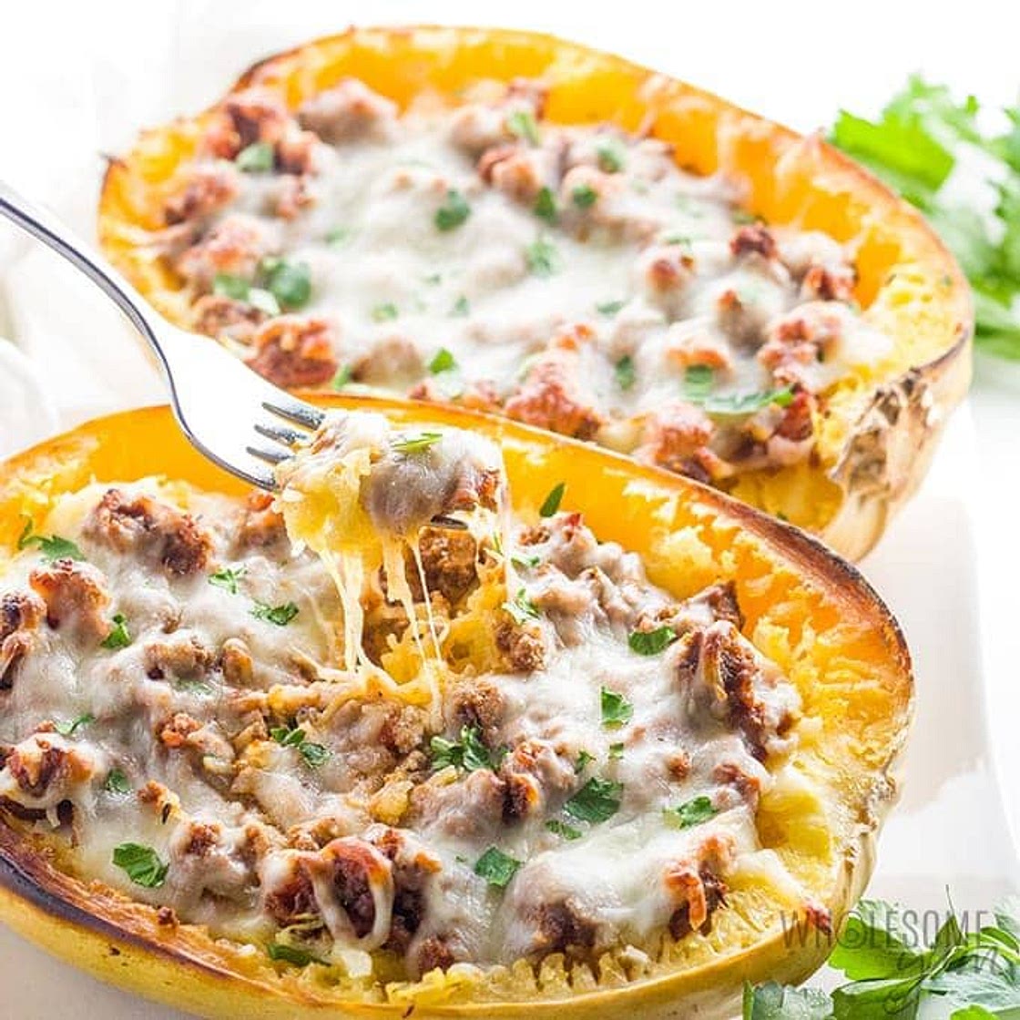 Stuffed Spaghetti Squash Lasagna Boats