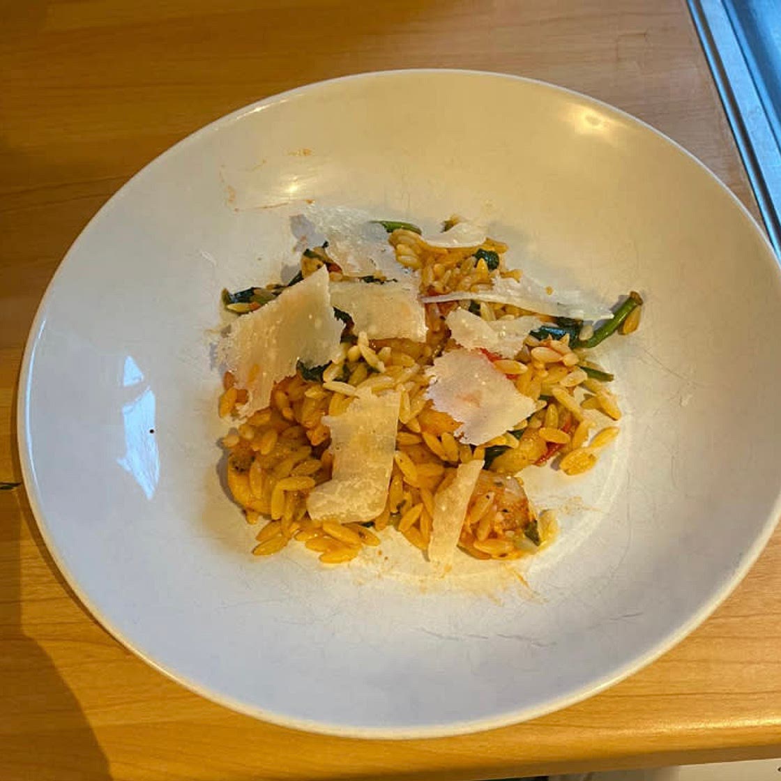Prawn, tomato and spinach orzo 