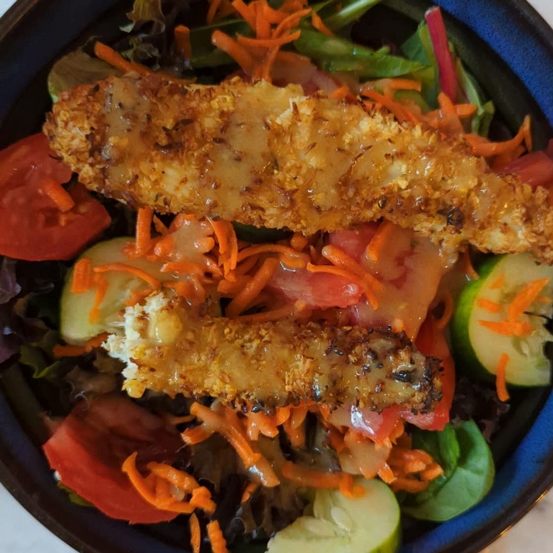 Coconut Chicken Salad with Warm Honey Mustard Vinaigrette