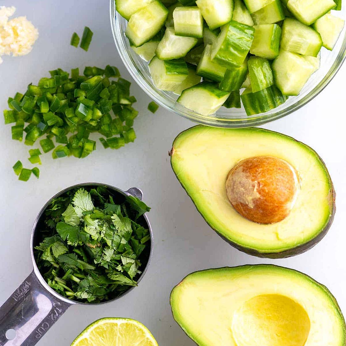 Avocado and cucumber salad and red onion