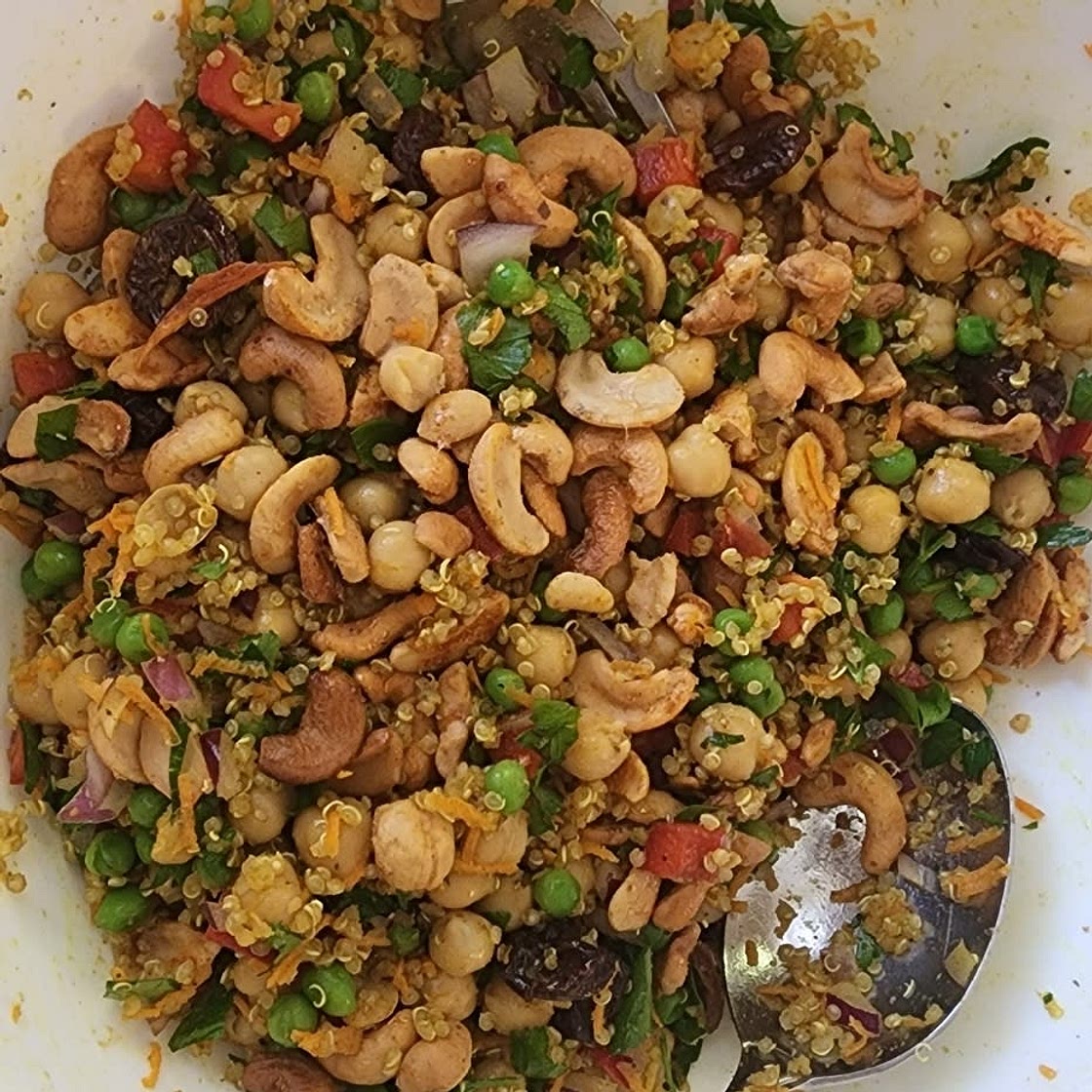 Vibrant Curry Cashew Chickpea Quinoa Salad