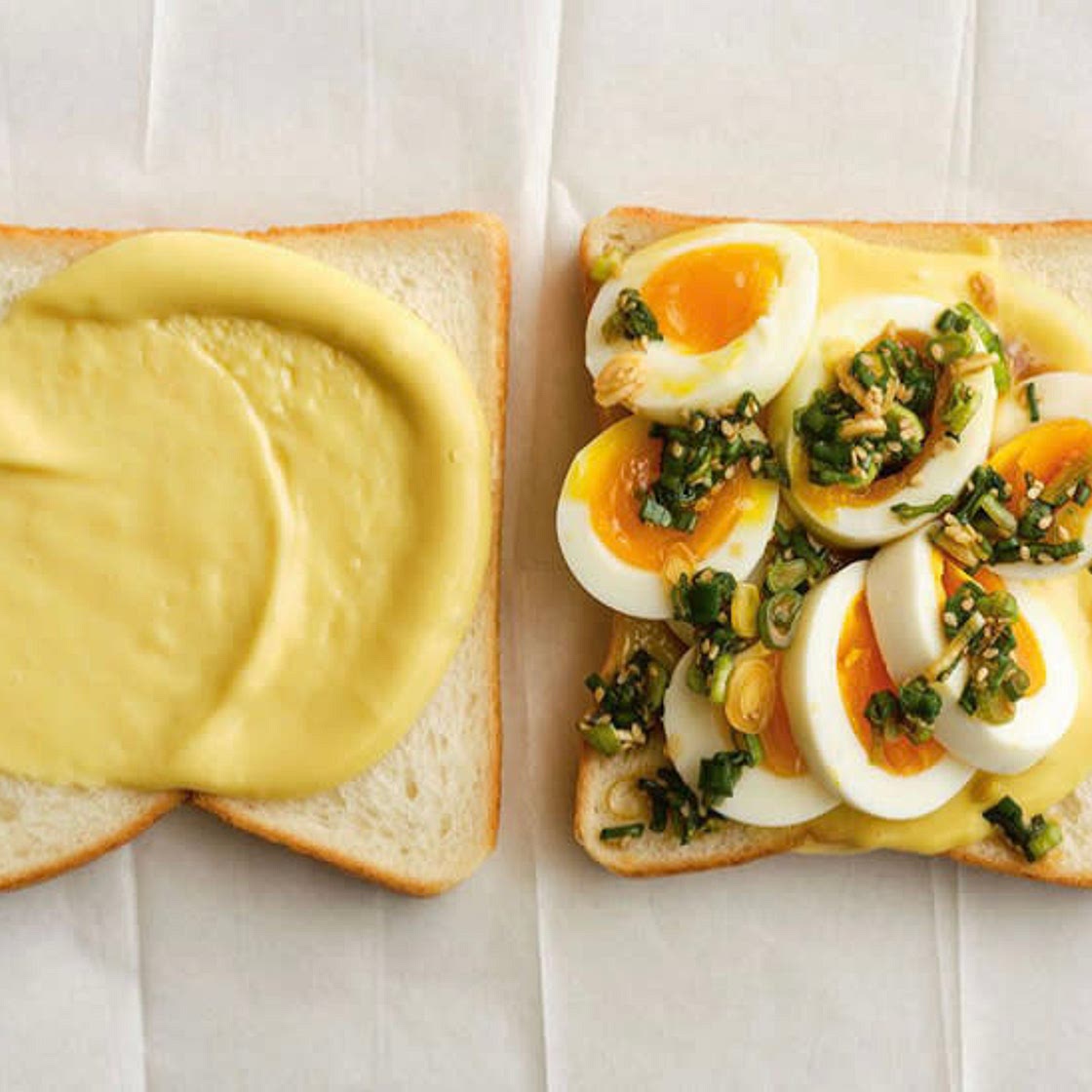 JAMMY EGG AND SCALLION SANDWICHES