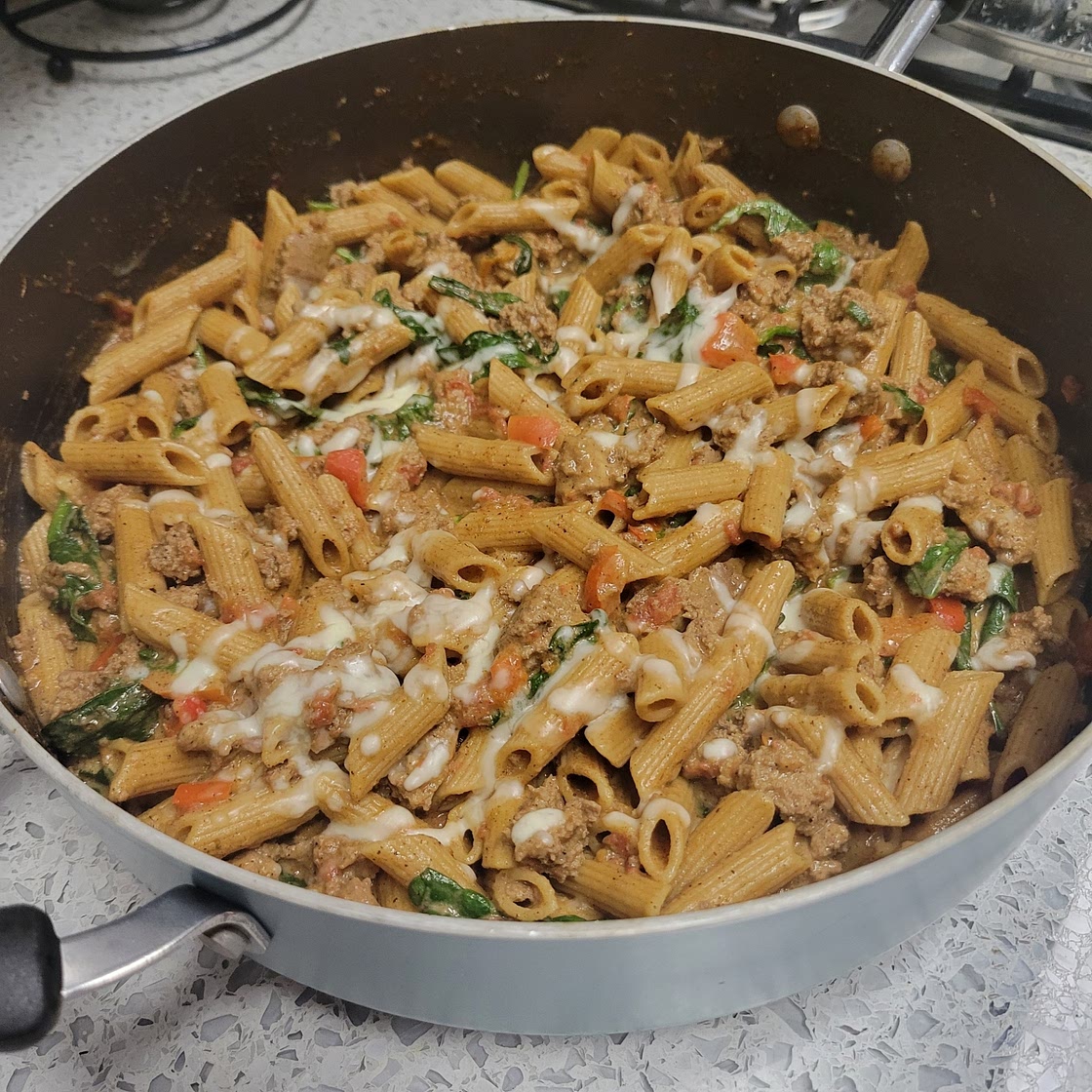 One-Pot Pasta with Ground Turkey and Spinach