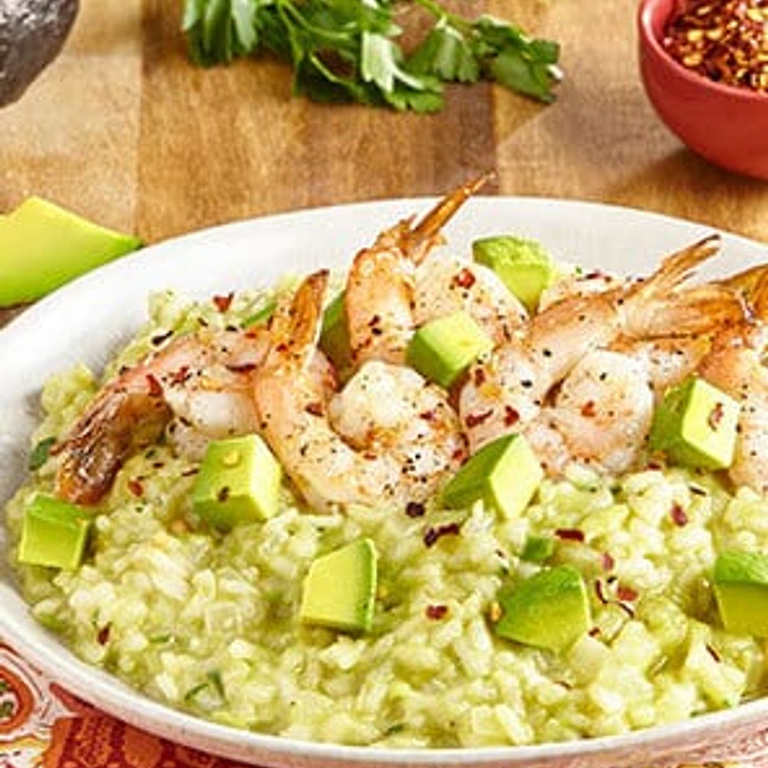 Cheesy Avocado Risotto with Shrimp
