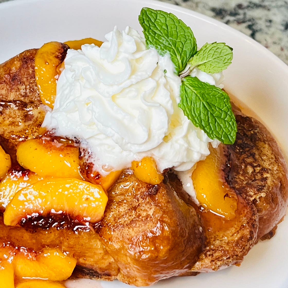 Peaches and Cream Stuffed French Toast 