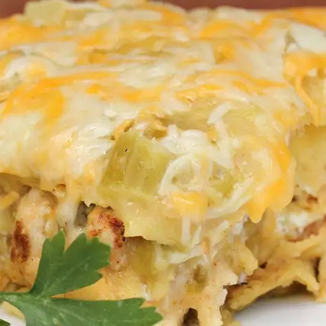 Green Chili Chicken Enchilada Casserole