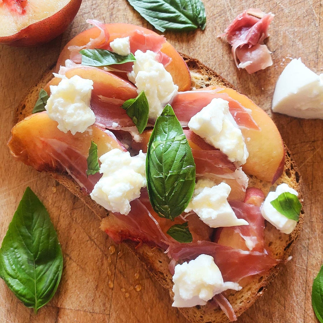 Peach, Burrata and Prosciutto Toast