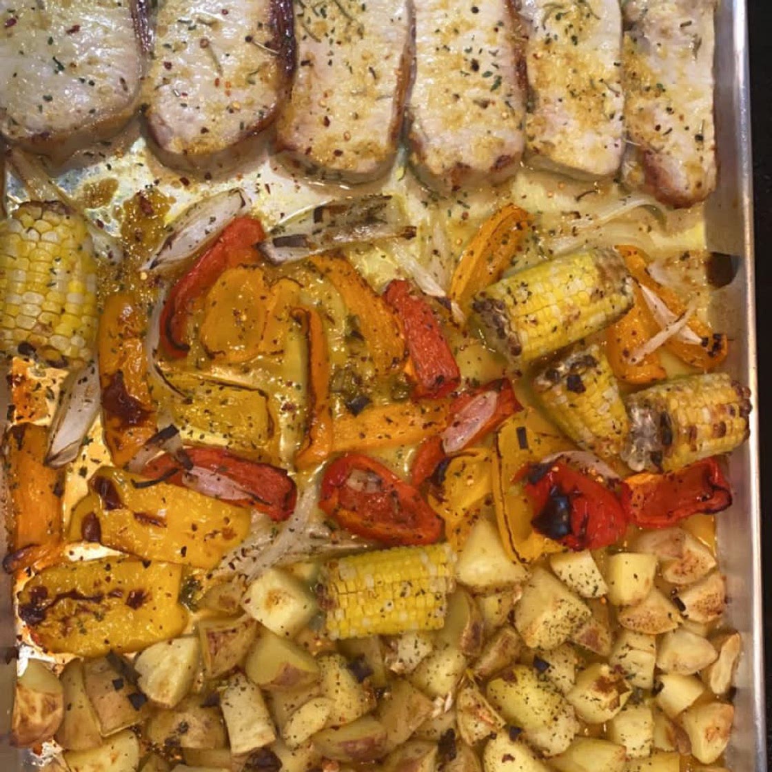 Ham Steaks Sheet Pan Dinner with Green Beans and Potatoes