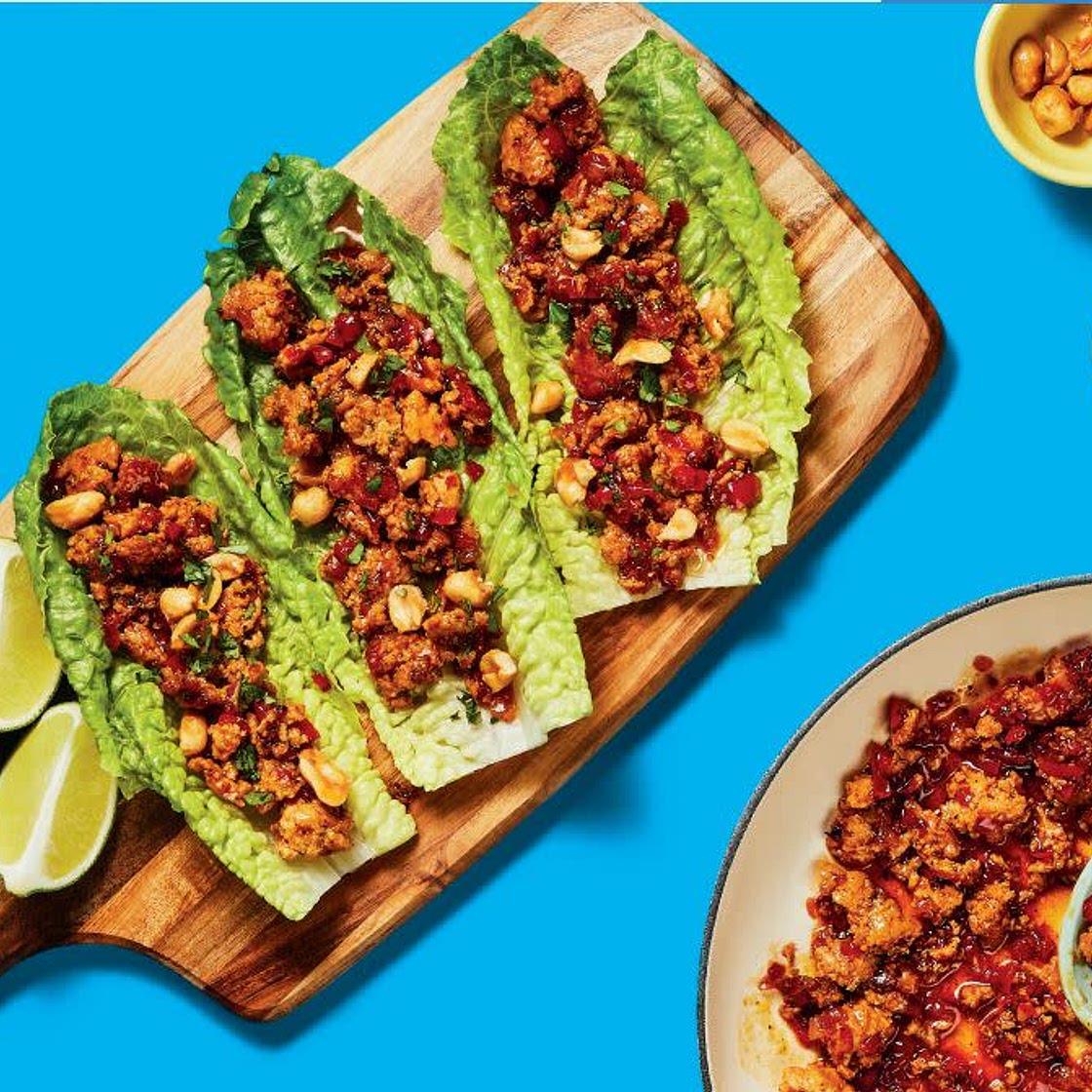 One-Pan Sweet Chili Turkey Lettuce Wraps with Bell Pepper & Candied Peanuts