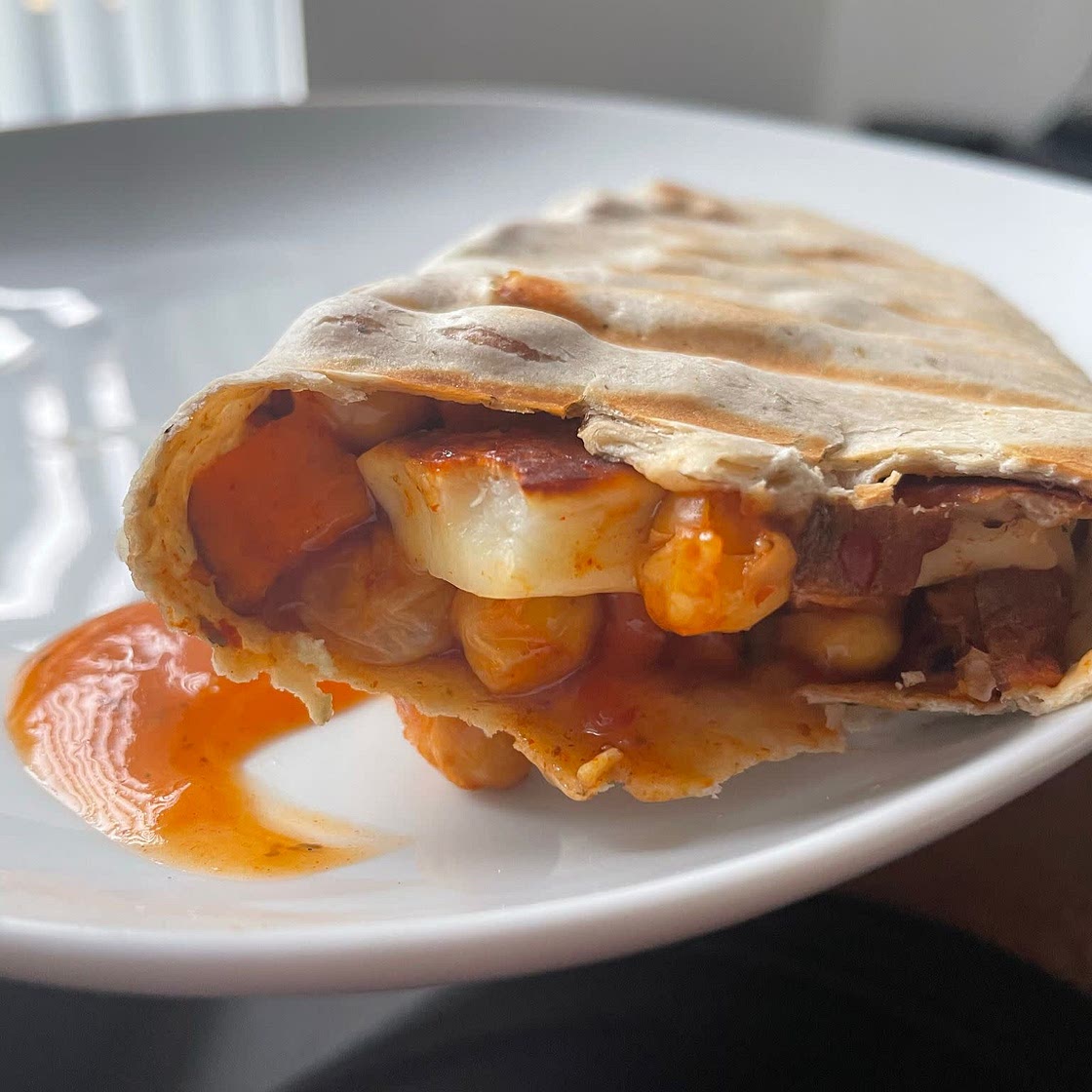 Chickpea, sweet potato & halloumi wrap