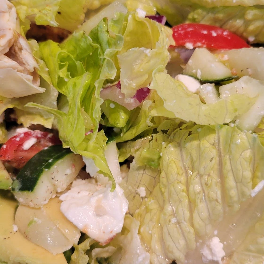 Greek Avocado & Grilled Chicken Salad with Greek Dressing