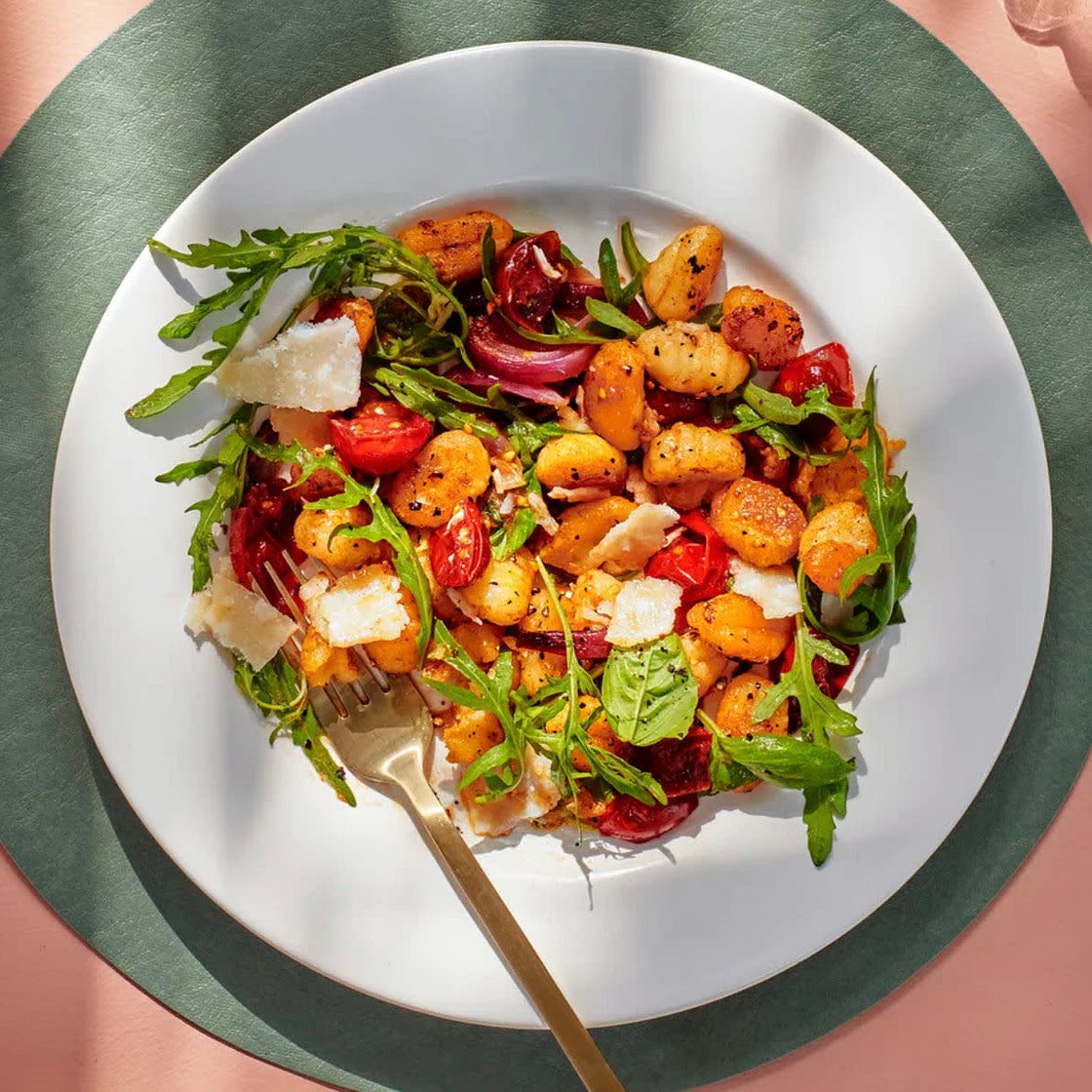 Roasted Garlic Tomato Arugula Gnocchi