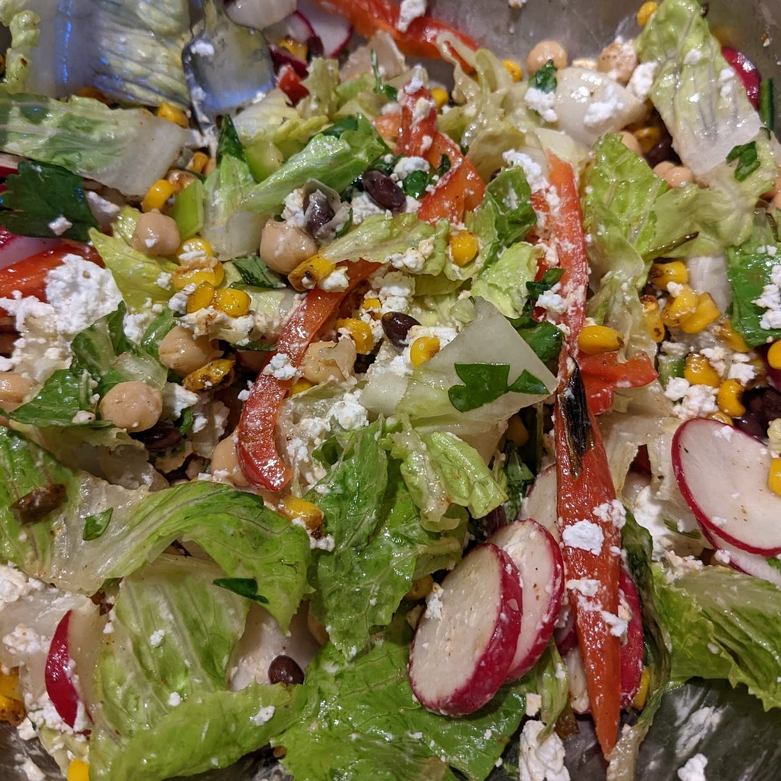 Mexican Street Corn Salad with Black Beans, Radish, Feta & Lime Crema