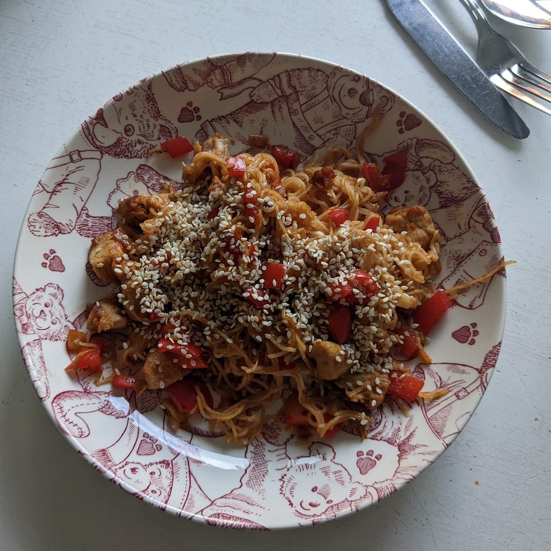 Sweet and Sour Chicken with Ramen noodles