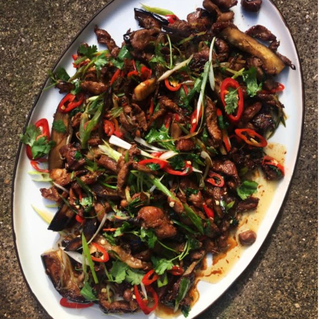 Crispy Cumin Lamb with Aubergine & Ginger