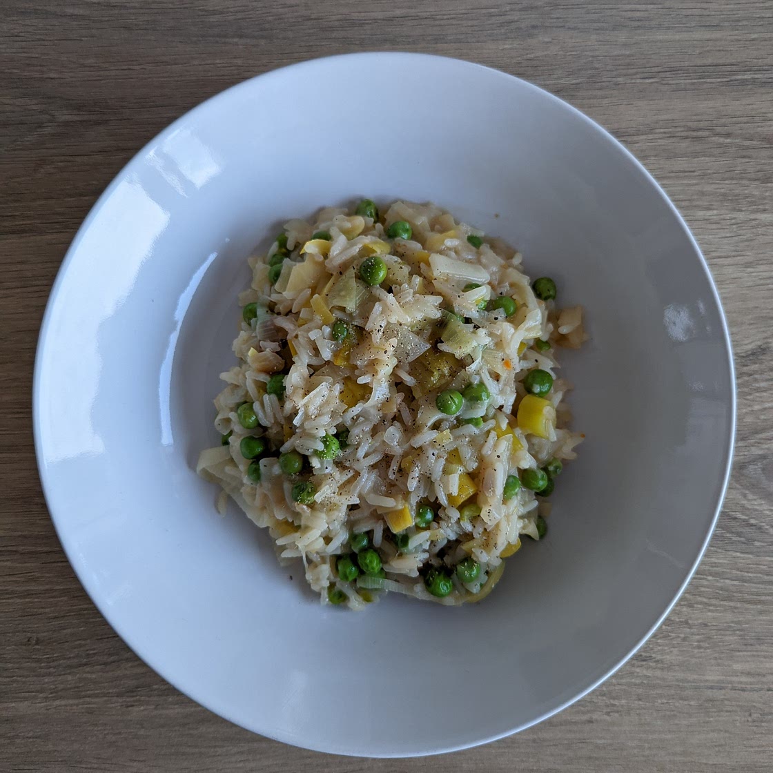 Riz façon risotto aux poireaux et petits pois